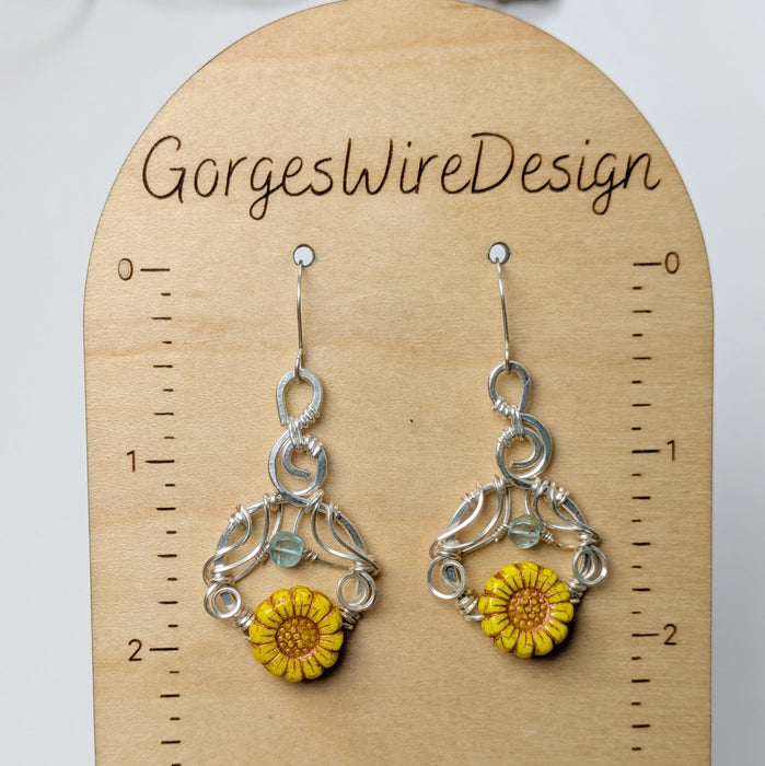 Silver Sunflower Earrings