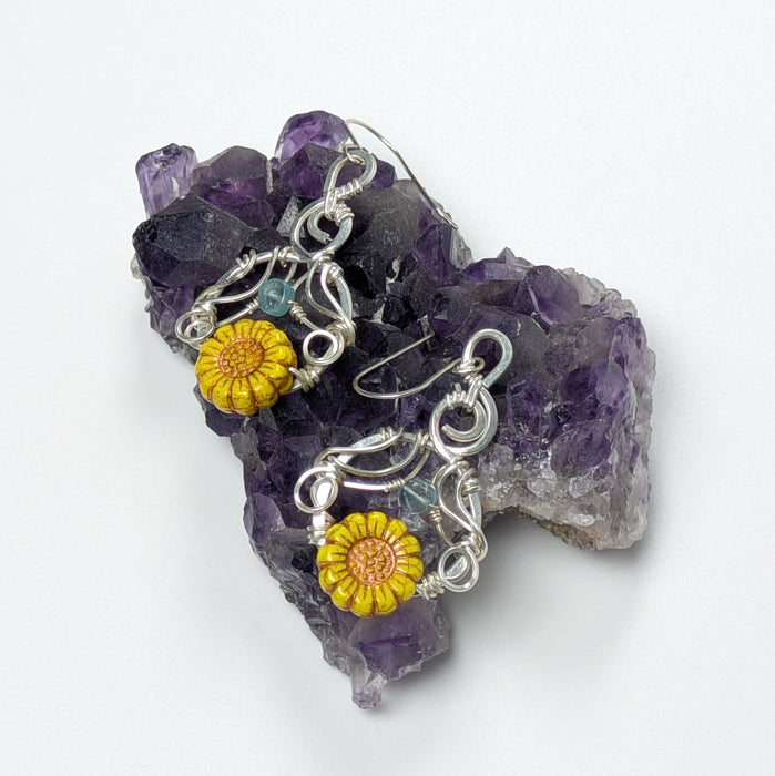 Silver Sunflower Earrings