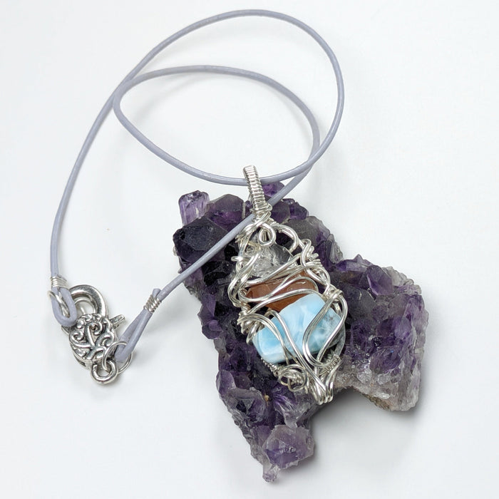 Multi-Stone Pendant with Larimar, Quartz, and Herkimer Diamond
