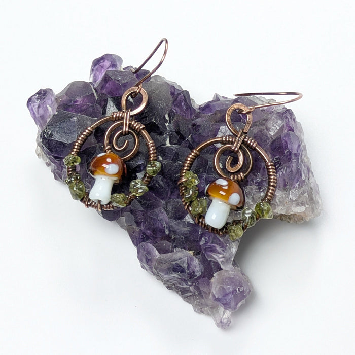 Brown Copper Mushroom Earrings