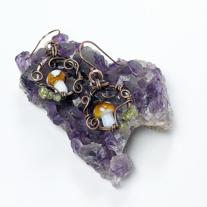 Asymmetrical Brown Mushroom Earrings
