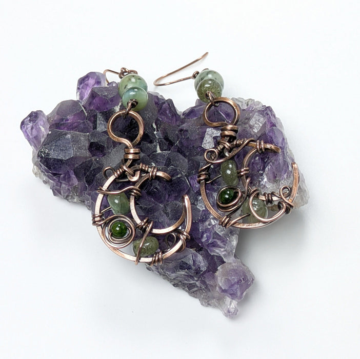 Green Boho Moon Dangle Earrings