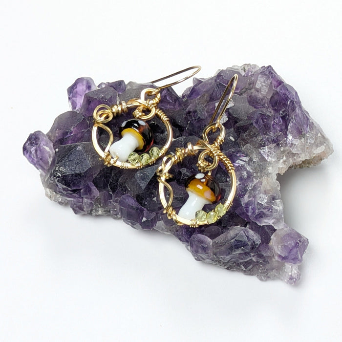 Gold Brass Mushroom Earrings