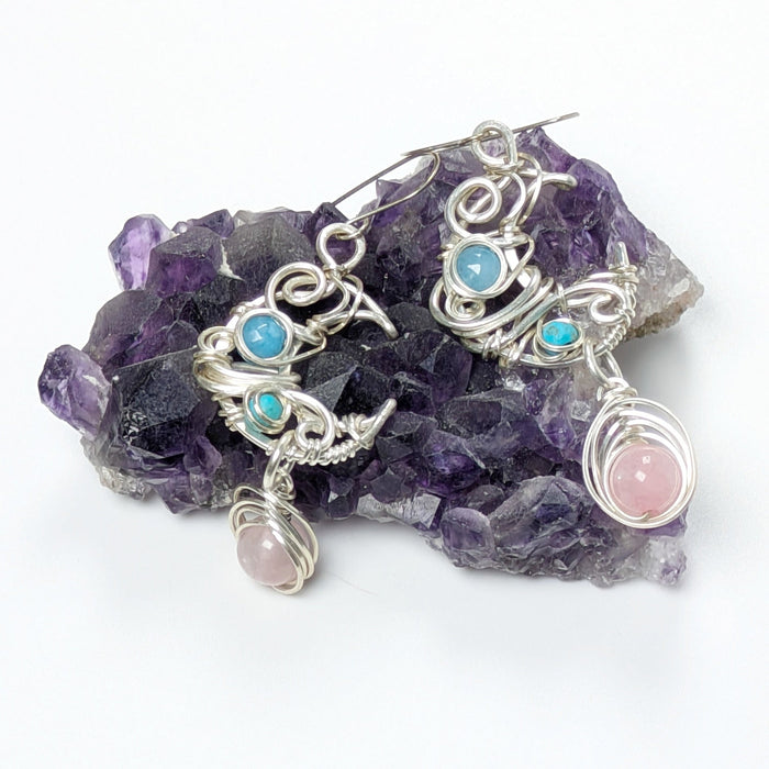 Blue and Pink Silver Moon Earrings