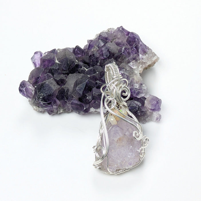Whimsical Amethyst Pendant with Opal Beads
