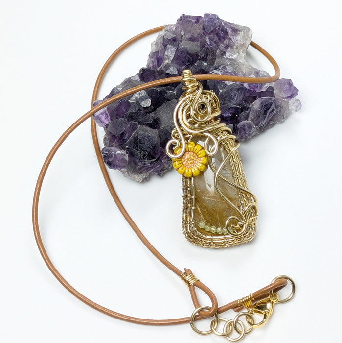 Rutilated Quartz in Gold Brass