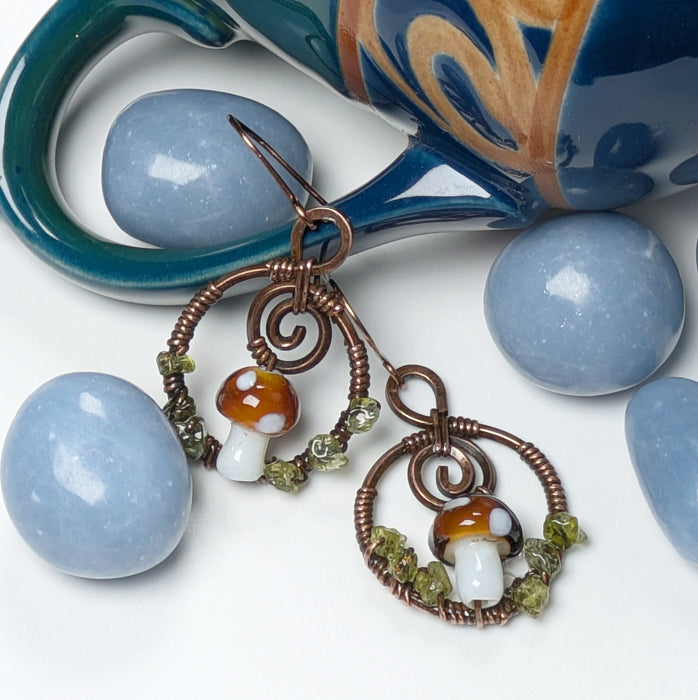 Brown Copper Mushroom Earrings