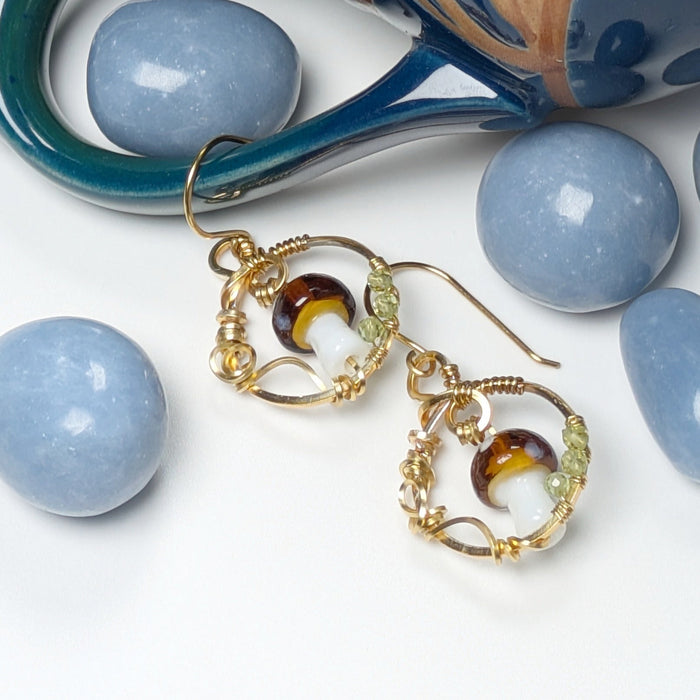 Gold Brass Mushroom Earrings