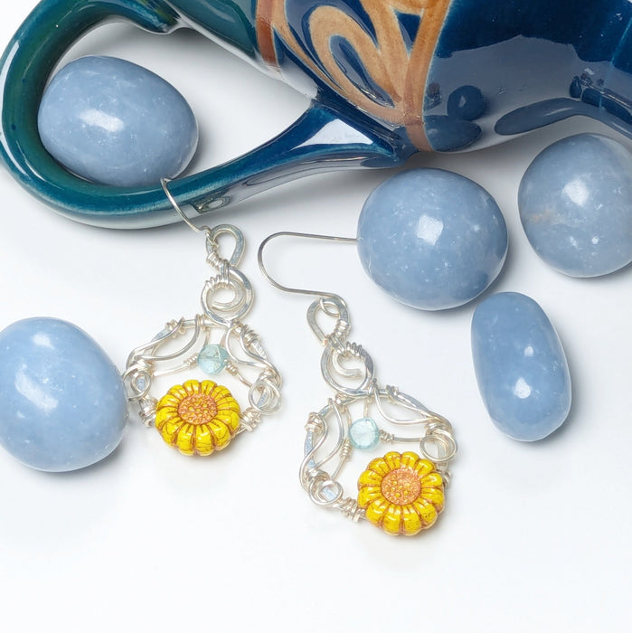Silver Sunflower Earrings