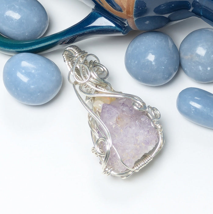 Whimsical Amethyst Pendant with Opal Beads