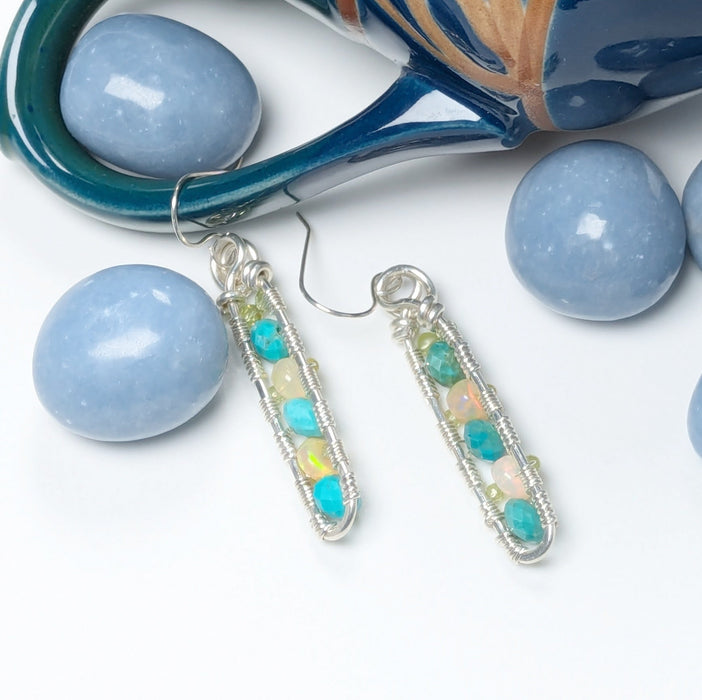 Opal and Chrysocolla Dangle earrings