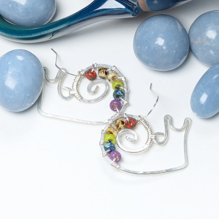 Silver Rainbow Snail Earrings
