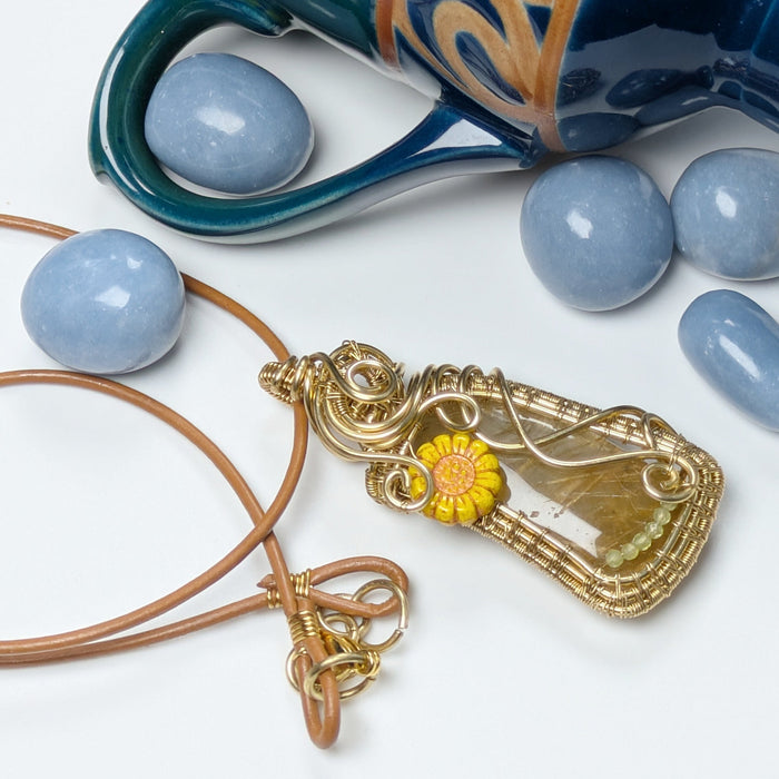 Rutilated Quartz in Gold Brass