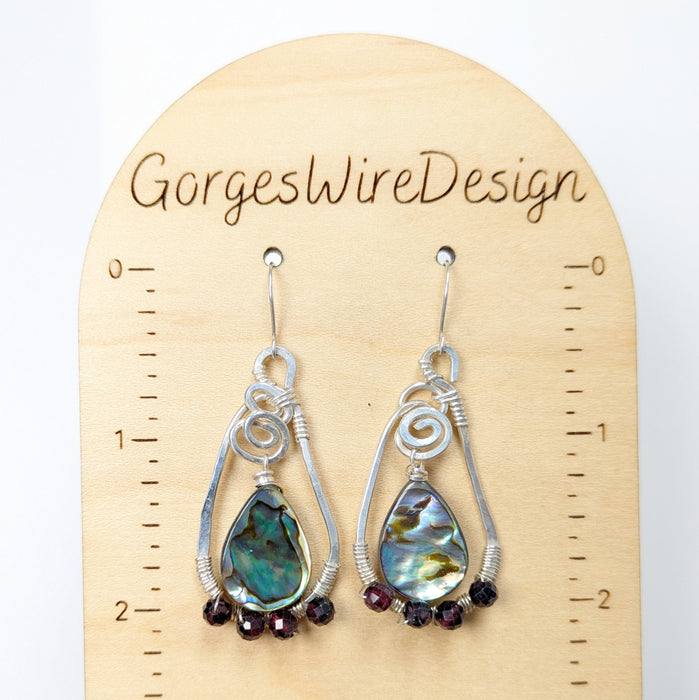 Abalone and Garnet Silver Earrings