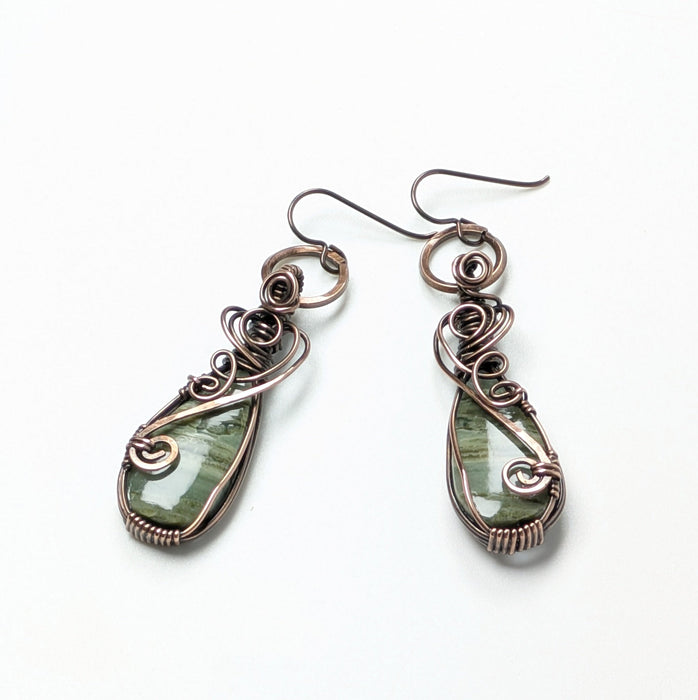 Green Petrified Wood "Larsonite" Earrings