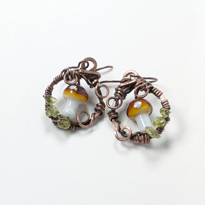 Small Dangling Mushroom Earrings