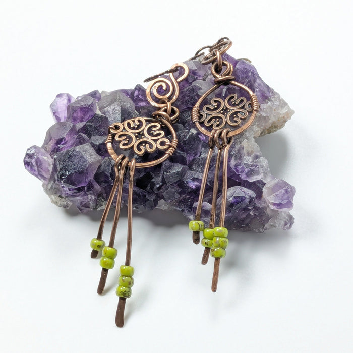 Antiqued Copper Paddle Earrings