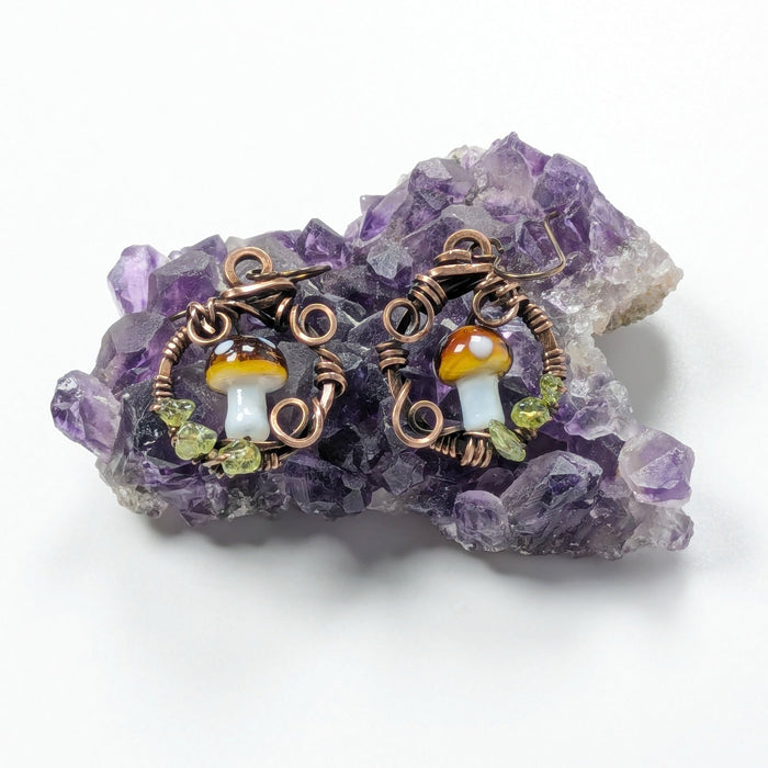 Small Dangling Mushroom Earrings