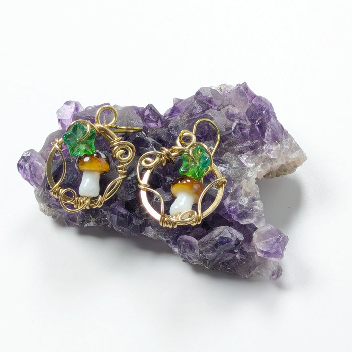 Gold Brass Mushroom Dangle Earrings