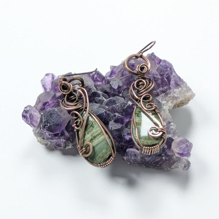 Green Petrified Wood "Larsonite" Earrings