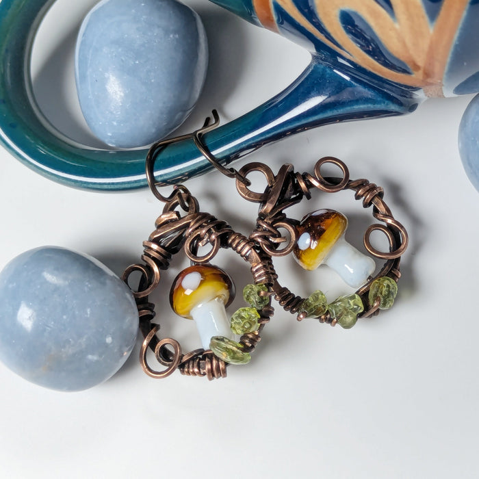 Small Dangling Mushroom Earrings