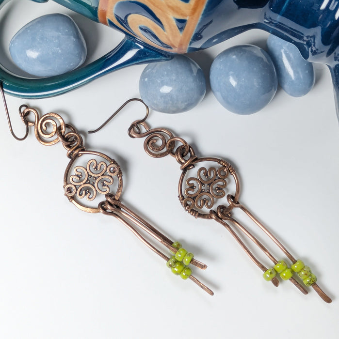 Antiqued Copper Paddle Earrings