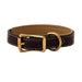 burgundy padded leather dog collar with tan lining and brass buckle and dee ring