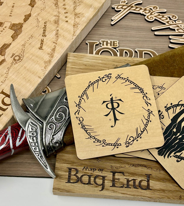 J.R.R. Tolkien personal monogram laser engraved wood coaster