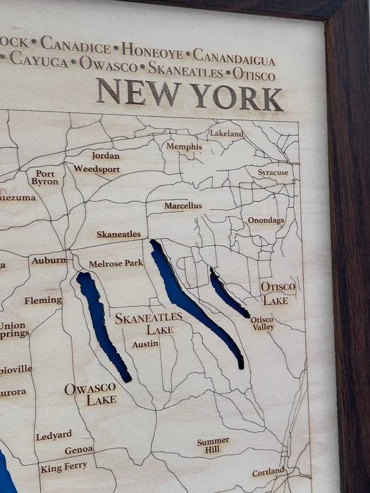 Finger Lakes Map | Laser-Engraved Wood Wall Art