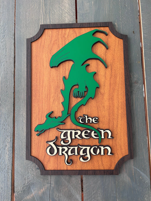 The Green Dragon Inn Sign | LOTR Hobbit Decor | Handcrafted Wood
