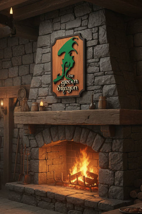 The Green Dragon Inn Sign | LOTR Hobbit Decor | Handcrafted Wood