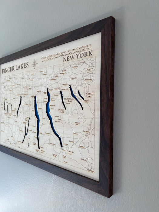 Finger Lakes Map | Laser-Engraved Wood Wall Art