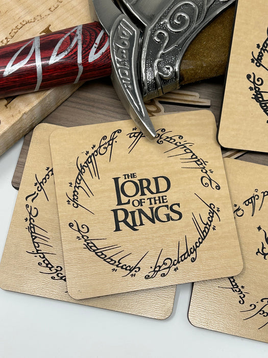 Lord of the Rings Coasters | Laser Engraved Wood Gift Set