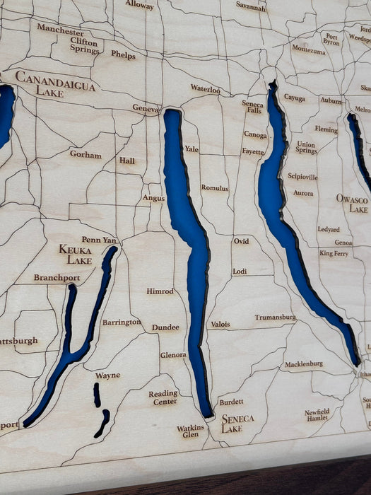 Finger Lakes Map | Laser-Engraved Wood Wall Art