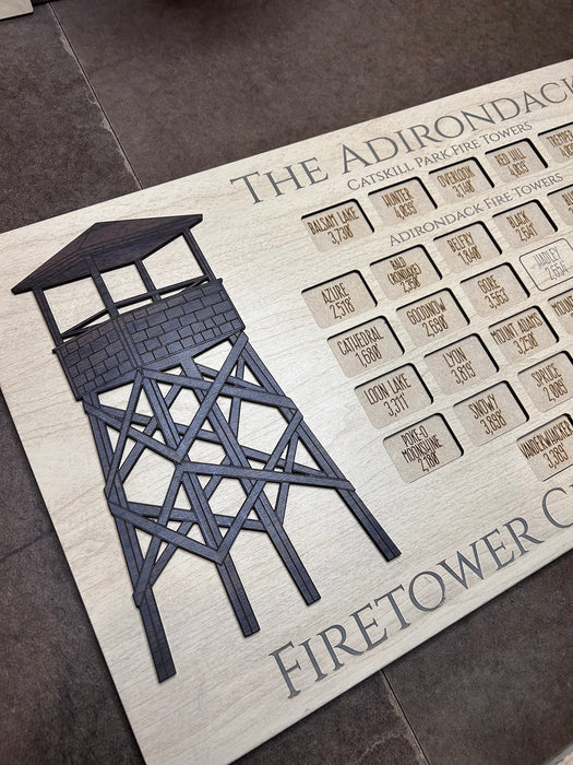 Closeup of the Adirondack Firetower Challenge Tracker