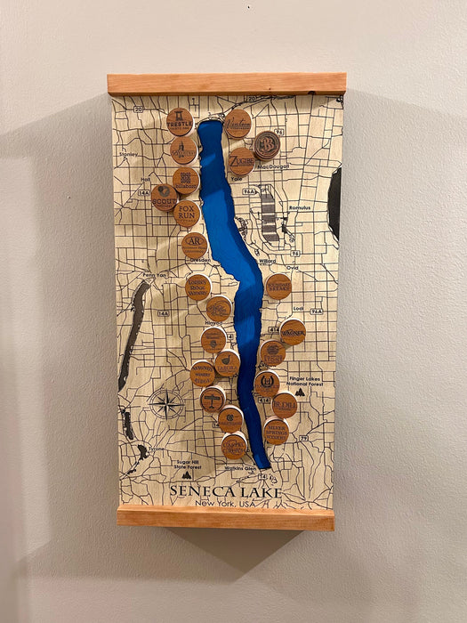 Map of Seneca Lake Wineries with Wine Stopper Inserts