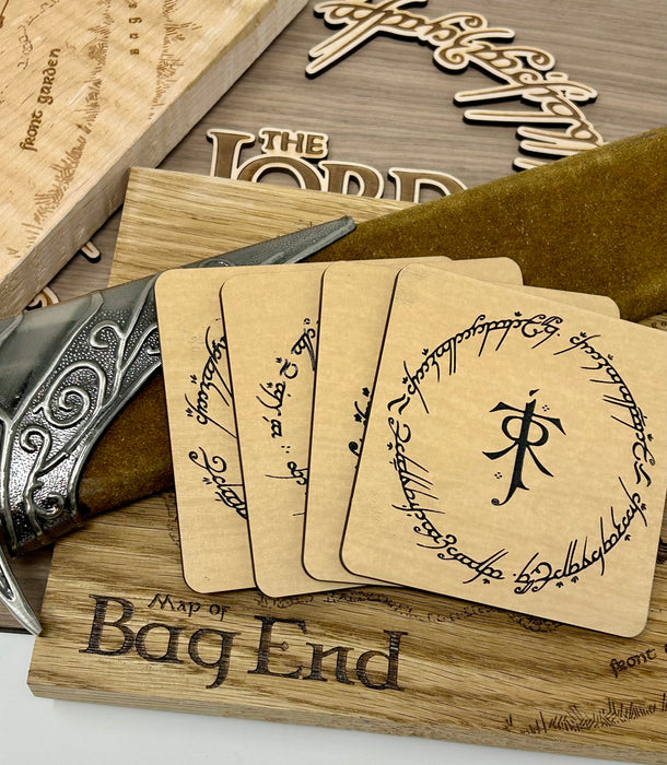 Lord of the Rings Coasters | Laser Engraved Wood Gift Set