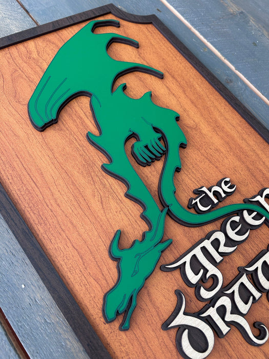 The Green Dragon Inn Sign | LOTR Hobbit Decor | Handcrafted Wood