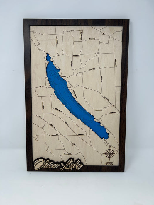 Finger Lakes Laser Engraved Bathymetric Maps - Style Three