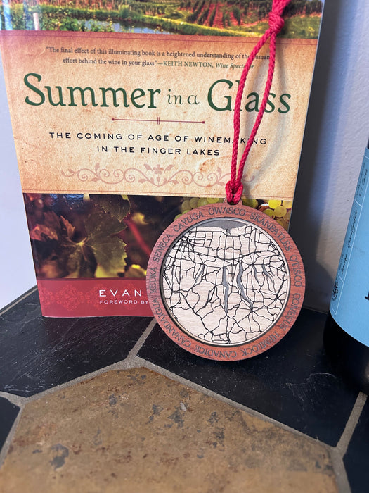 Finger Lakes Map Christmas Ornament - Laser Engraved Maple Wood