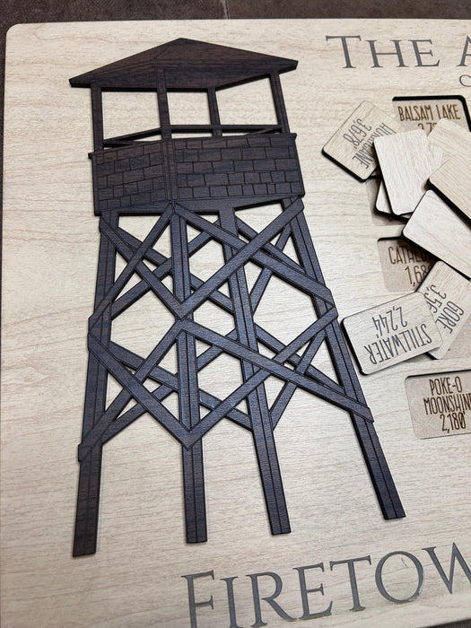 Laser Engraved dark walnut Adirondack Firetower