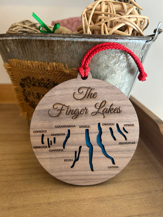 Laser Engraved Finger Lakes Christmas Ornament