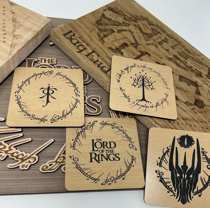 Lord of the Rings Coasters | Laser Engraved Wood Gift Set