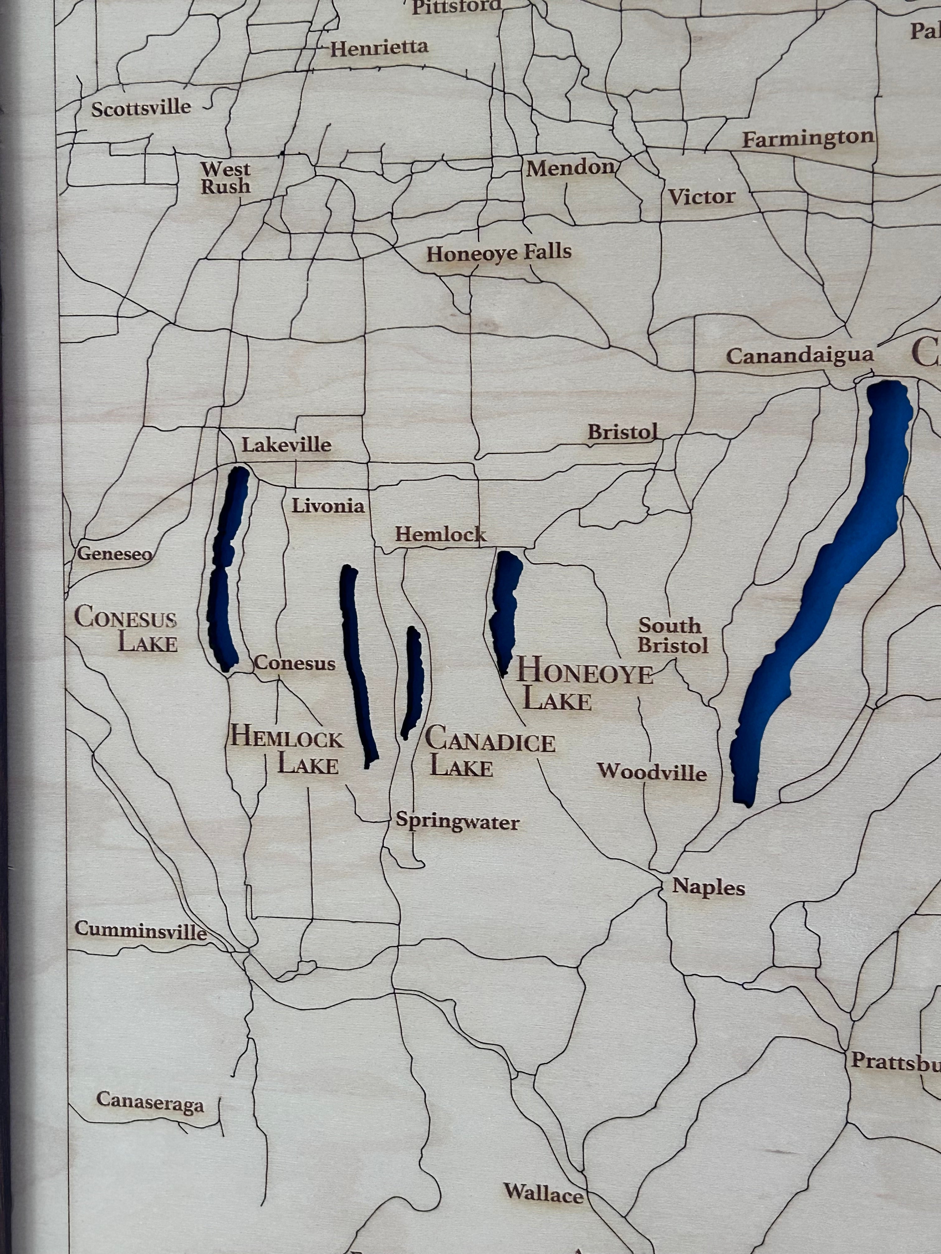 Finger Lakes Map | Laser-Engraved Wood Wall Art