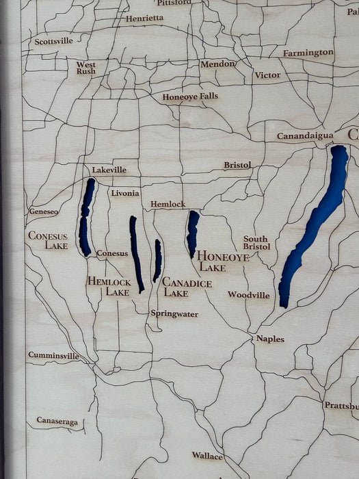 Finger Lakes Map | Laser-Engraved Wood Wall Art