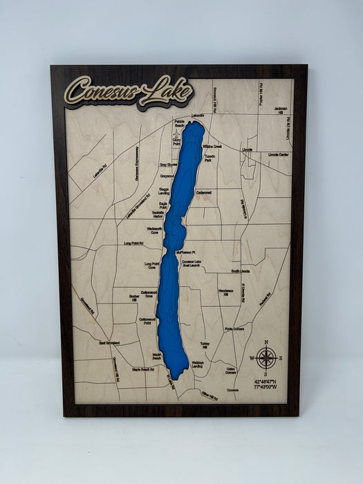 Finger Lakes Laser Engraved Bathymetric Maps - Style Three