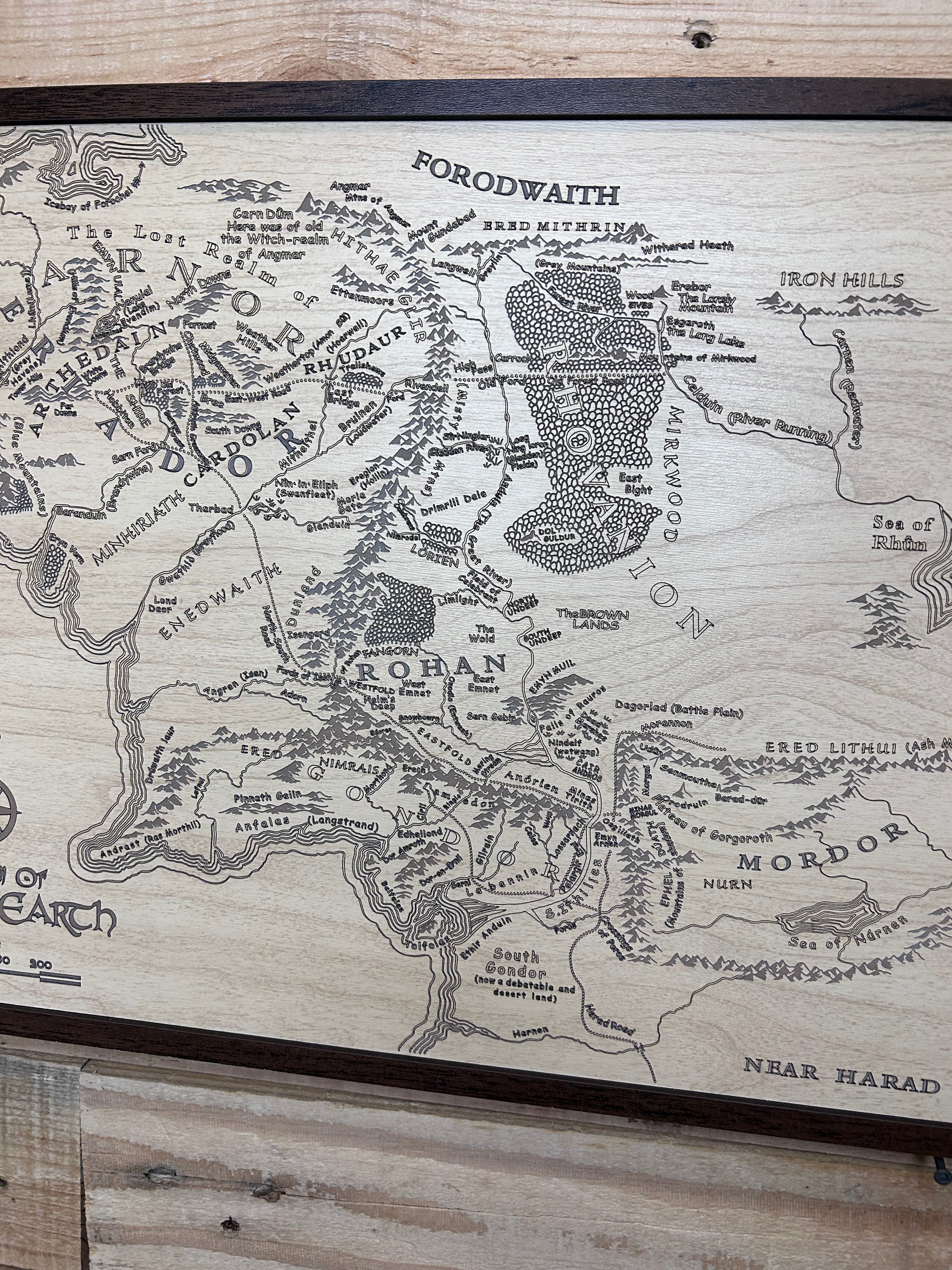 Middle Earth Map | LOTR Wall Art | Handcrafted Wood Tolkien Decor