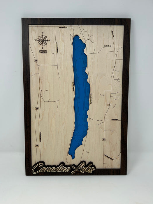 Finger Lakes Laser Engraved Bathymetric Maps - Style Three