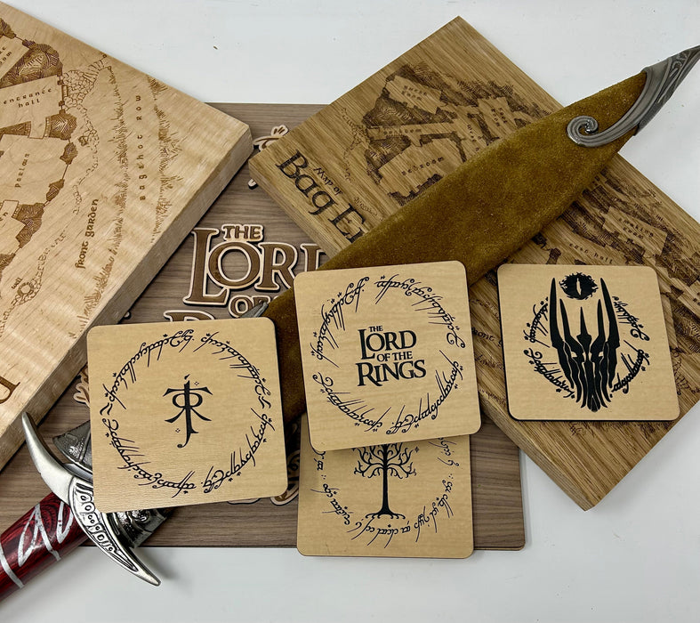 Lord of the Rings laser engraved wood coaster set of 4 — handcrafted in New York