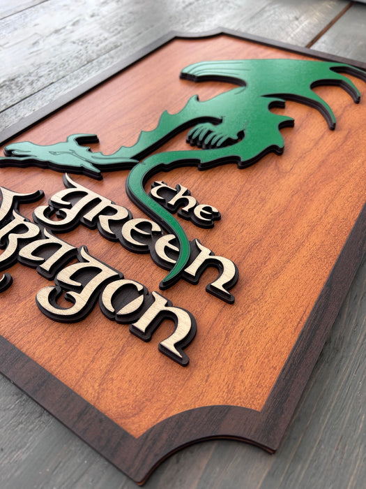 The Green Dragon Inn Sign | LOTR Hobbit Decor | Handcrafted Wood